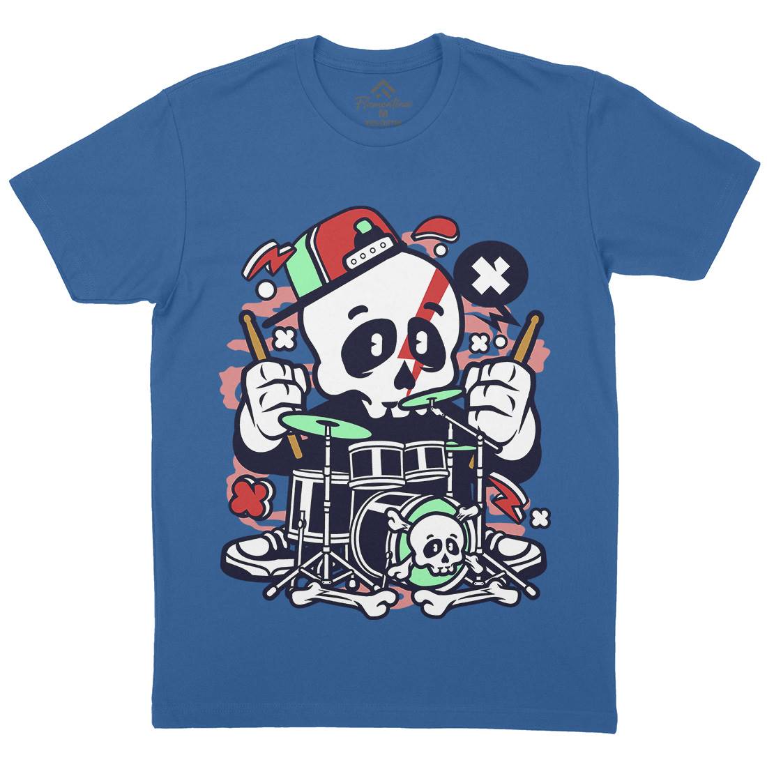 Skull Drummer Mens Organic Crew Neck T-Shirt Music C233