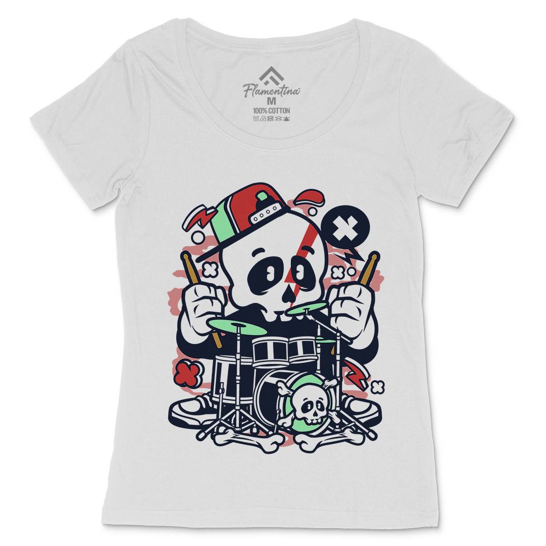 Skull Drummer Womens Scoop Neck T-Shirt Music C233