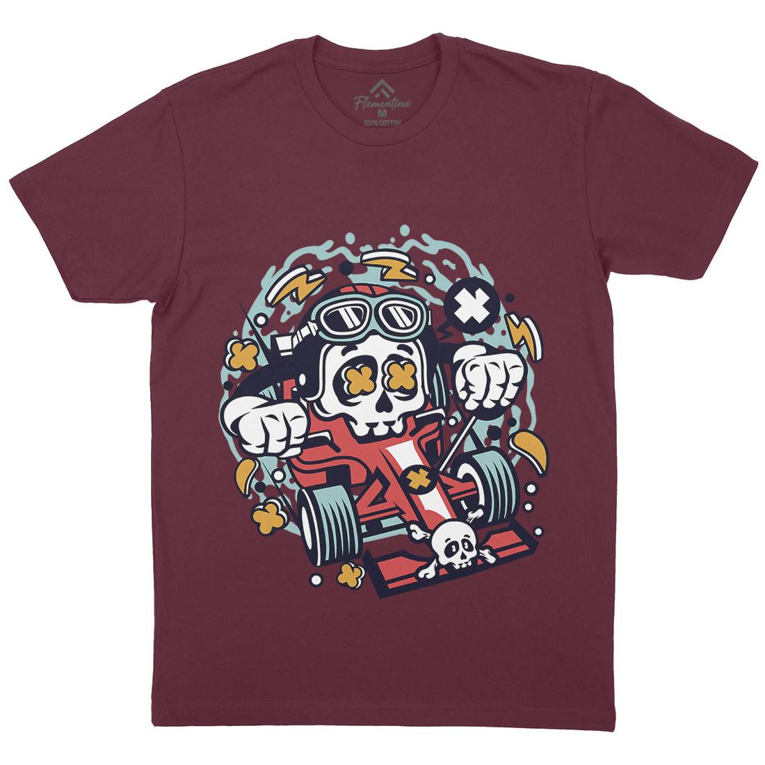 Skull Formula Racer Mens Organic Crew Neck T-Shirt Sport C234