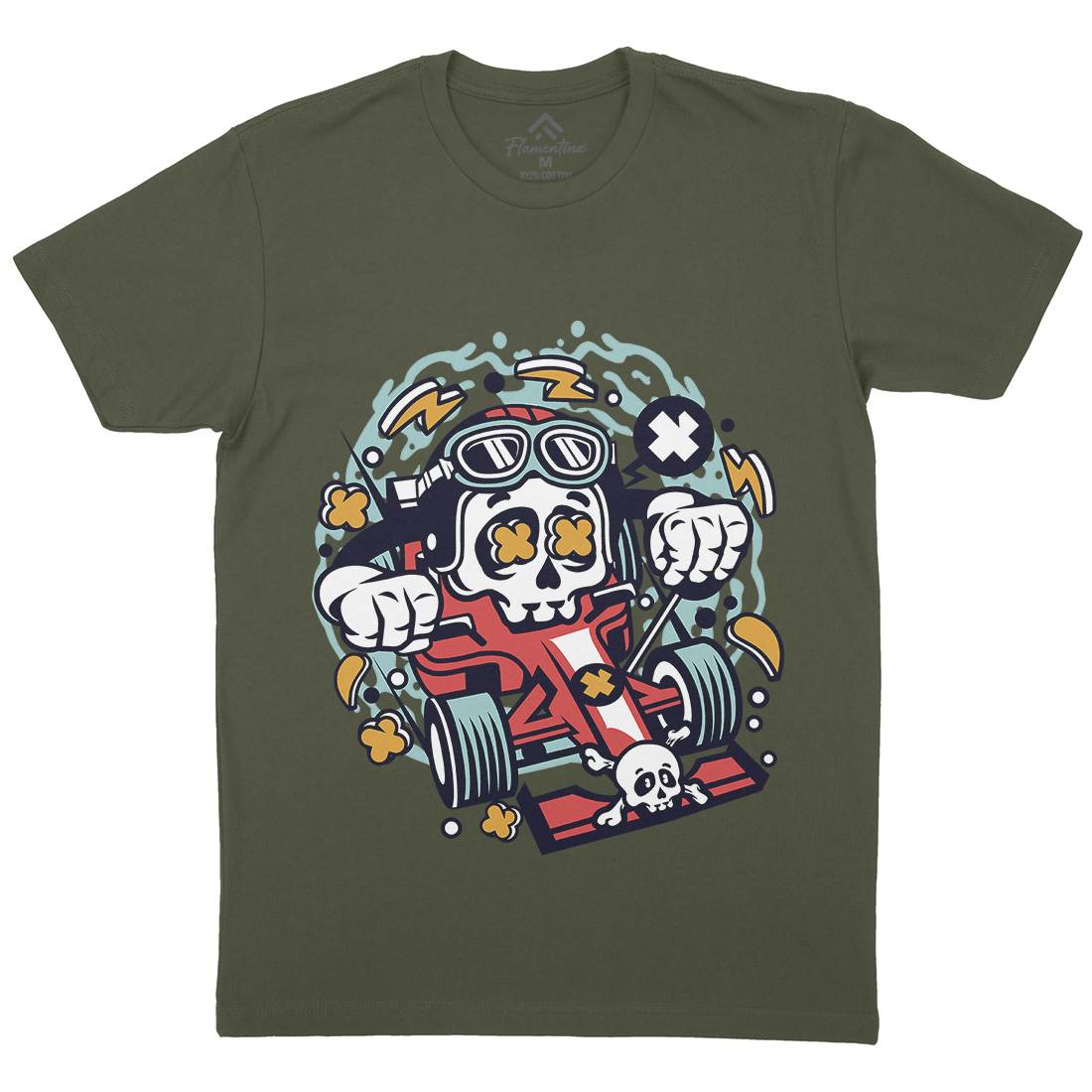 Skull Formula Racer Mens Organic Crew Neck T-Shirt Sport C234