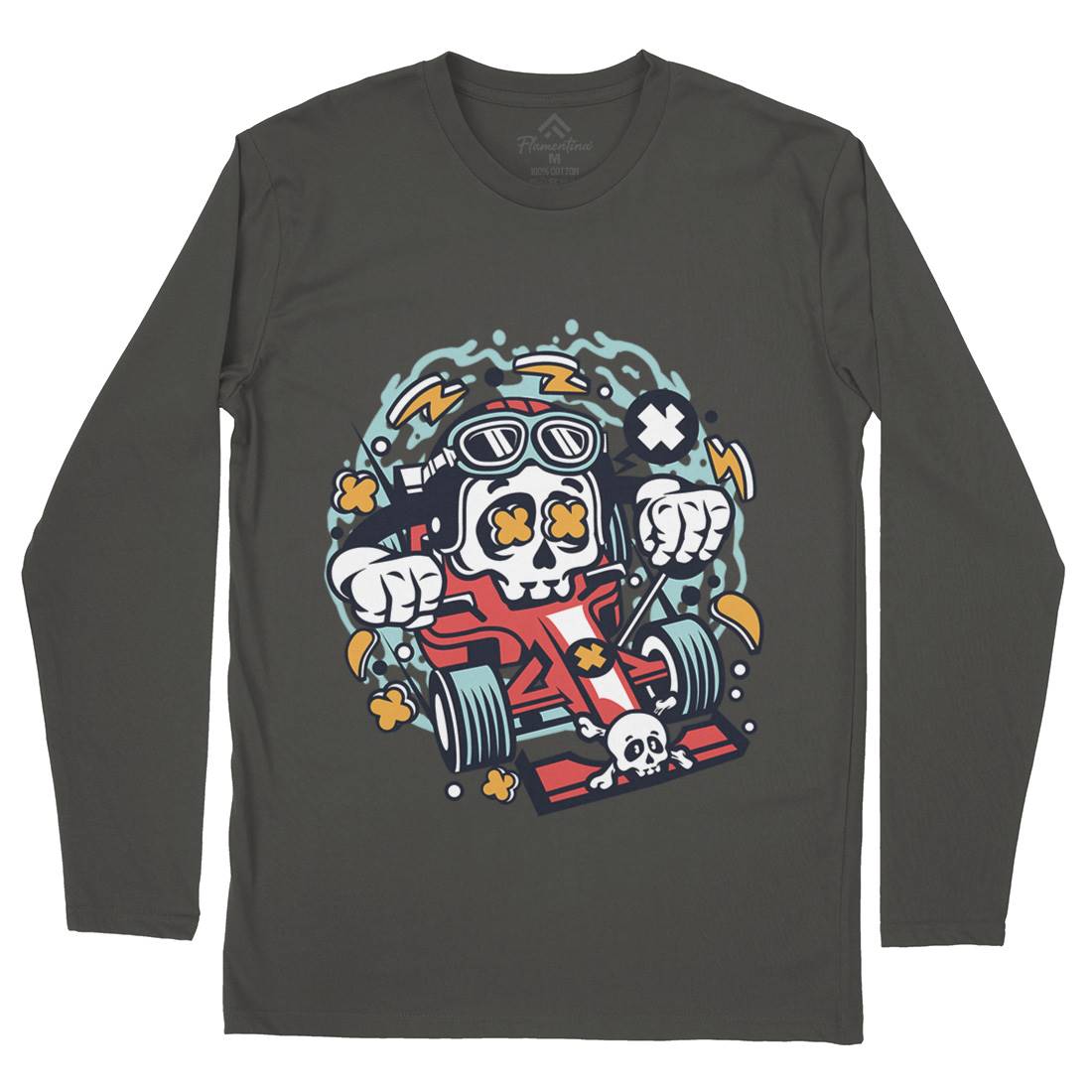 Skull Formula Racer Mens Long Sleeve T-Shirt Sport C234