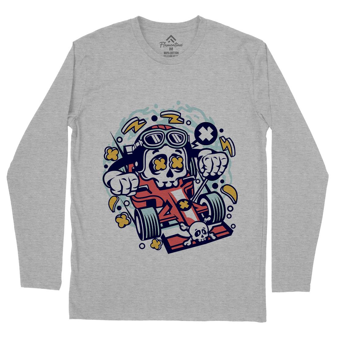 Skull Formula Racer Mens Long Sleeve T-Shirt Sport C234