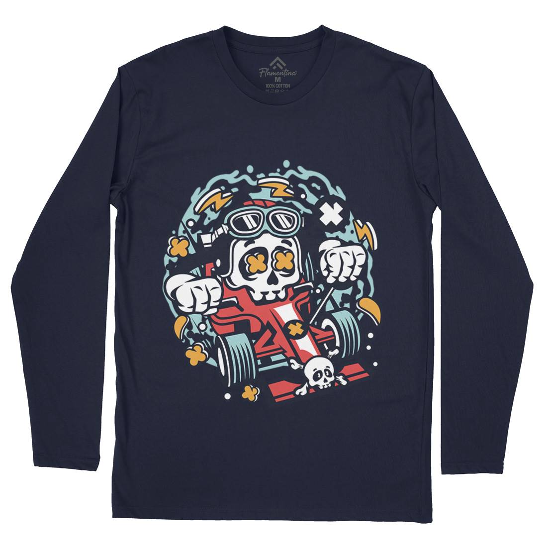 Skull Formula Racer Mens Long Sleeve T-Shirt Sport C234