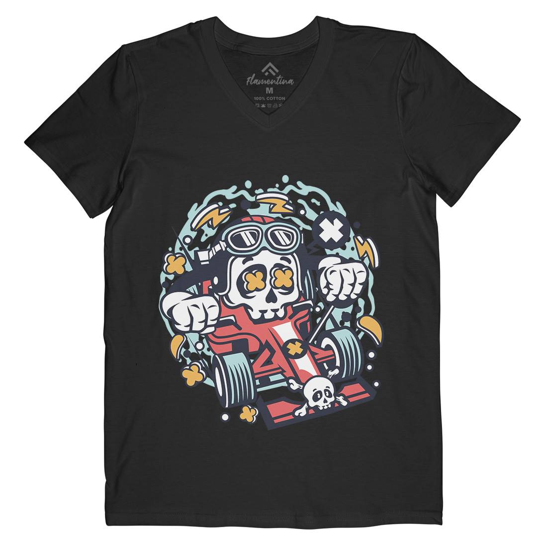 Skull Formula Racer Mens Organic V-Neck T-Shirt Sport C234