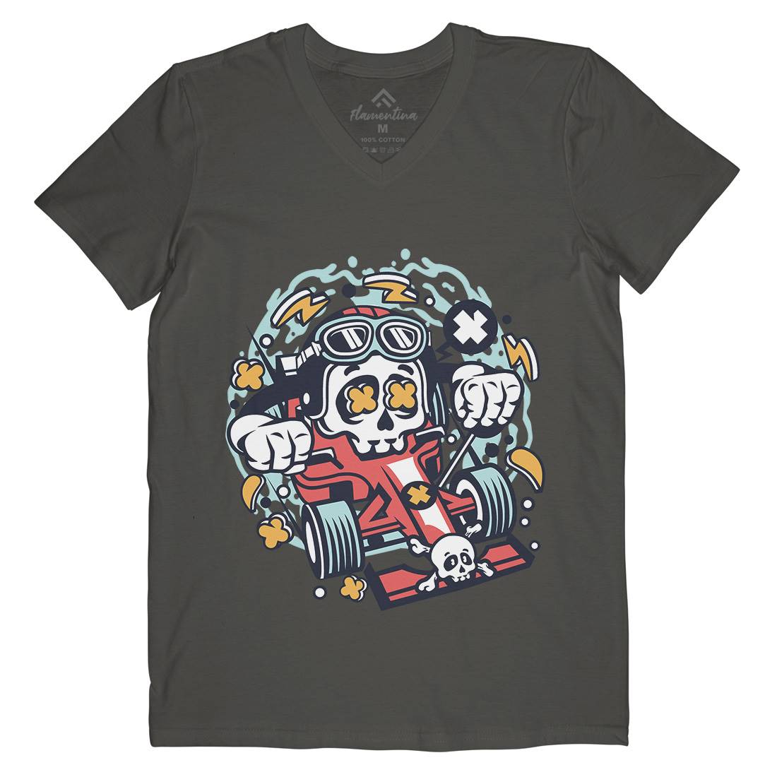 Skull Formula Racer Mens V-Neck T-Shirt Sport C234