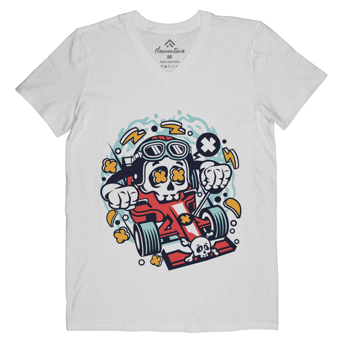 Skull Formula Racer Mens Organic V-Neck T-Shirt Sport C234