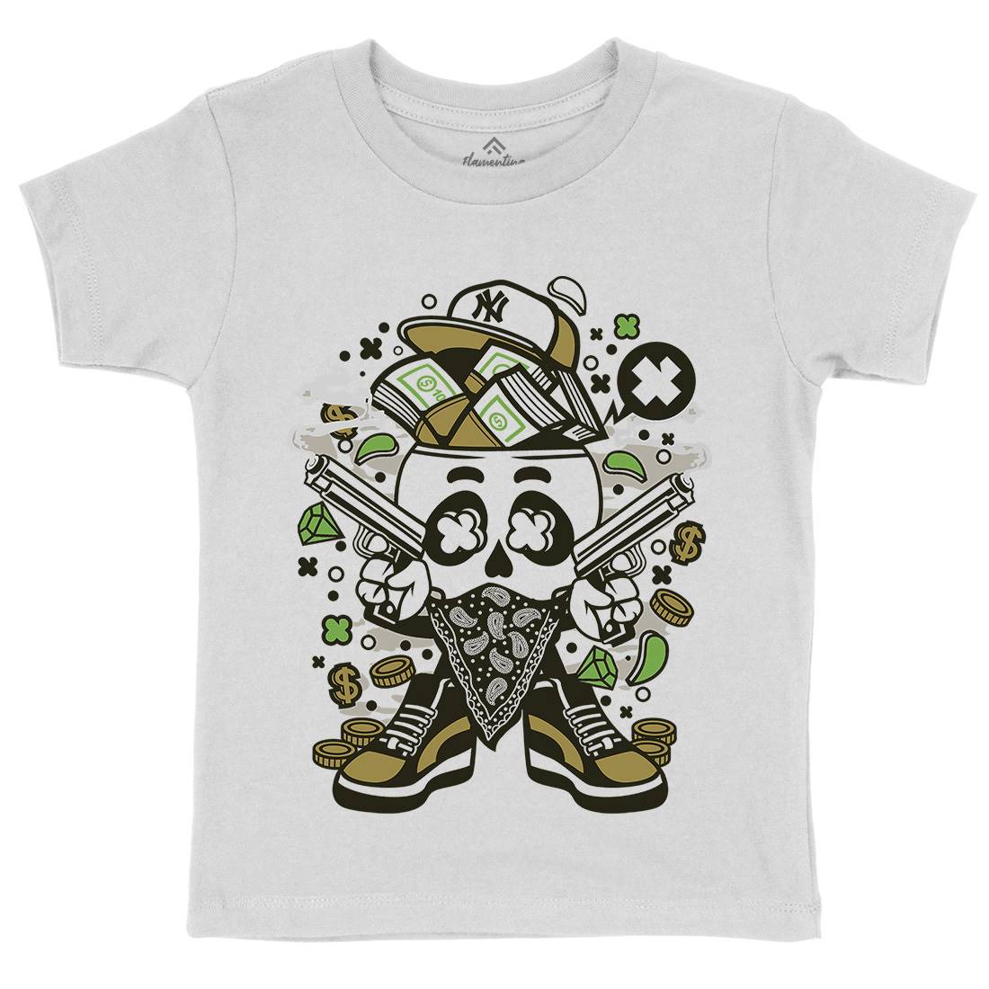 Skull Gangster Kids Organic Crew Neck T-Shirt Retro C235