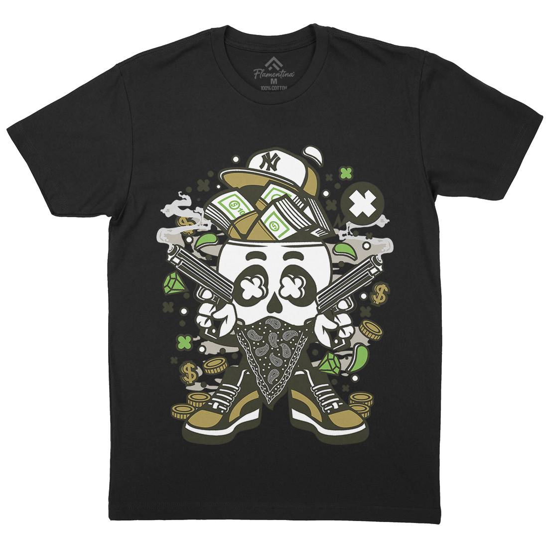 Skull Gangster Mens Crew Neck T-Shirt Retro C235
