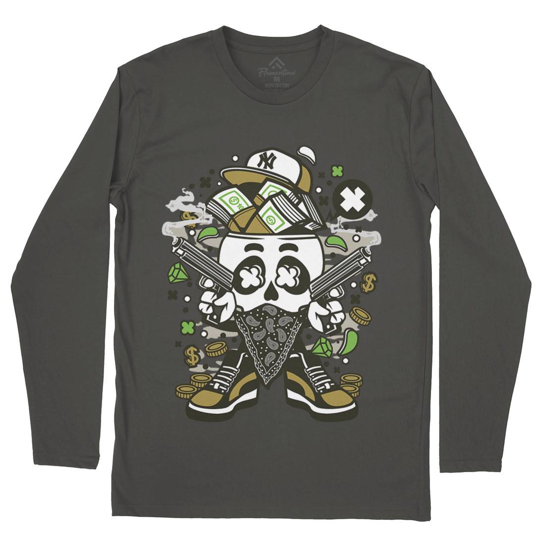 Skull Gangster Mens Long Sleeve T-Shirt Retro C235