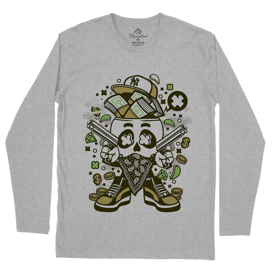 Skull Gangster Mens Long Sleeve T-Shirt Retro C235