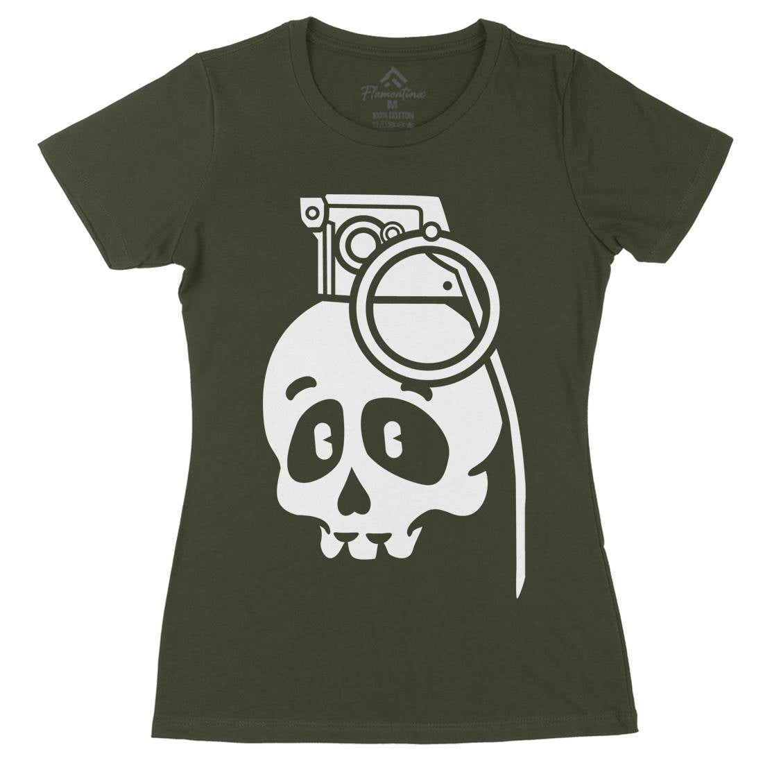 Skull Grenade Womens Organic Crew Neck T-Shirt Army C236