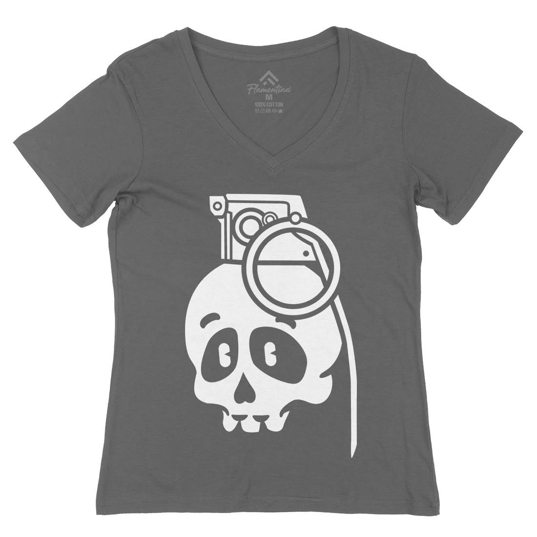 Skull Grenade Womens Organic V-Neck T-Shirt Army C236