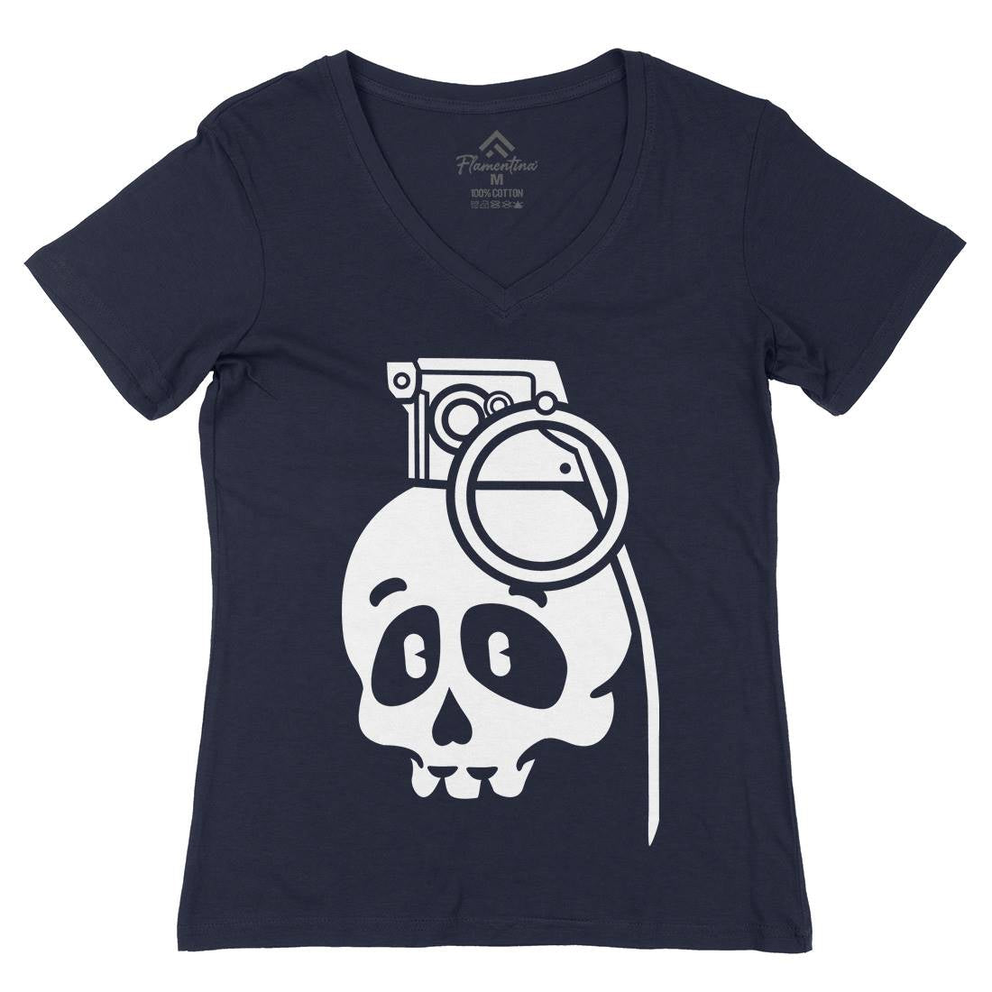 Skull Grenade Womens Organic V-Neck T-Shirt Army C236