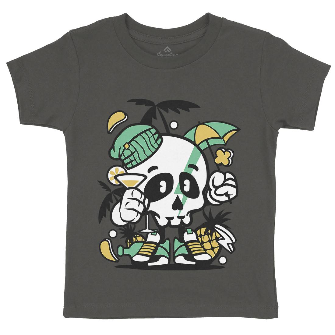 Skull Holiday Kids Crew Neck T-Shirt Retro C237
