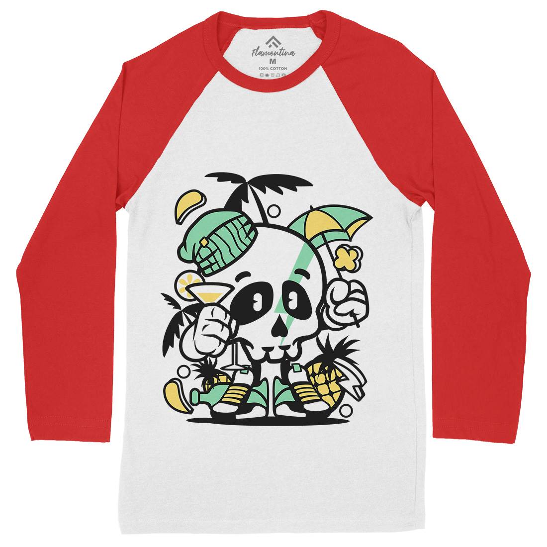 Skull Holiday Mens Long Sleeve Baseball T-Shirt Retro C237