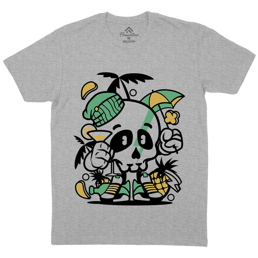 Skull Holiday Mens Organic Crew Neck T-Shirt Retro C237