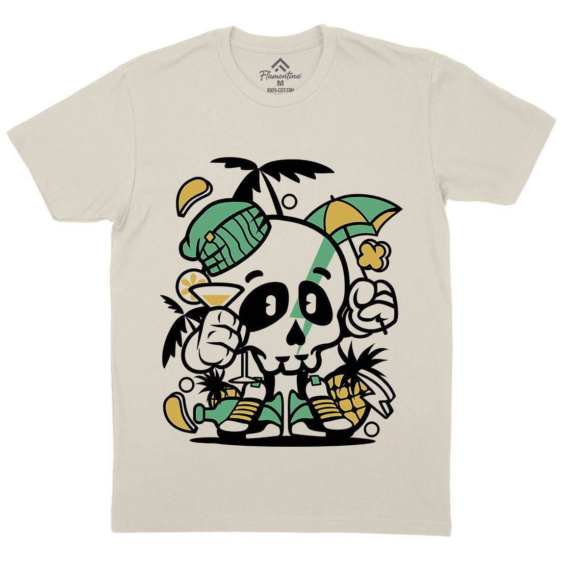 Skull Holiday Mens Organic Crew Neck T-Shirt Retro C237