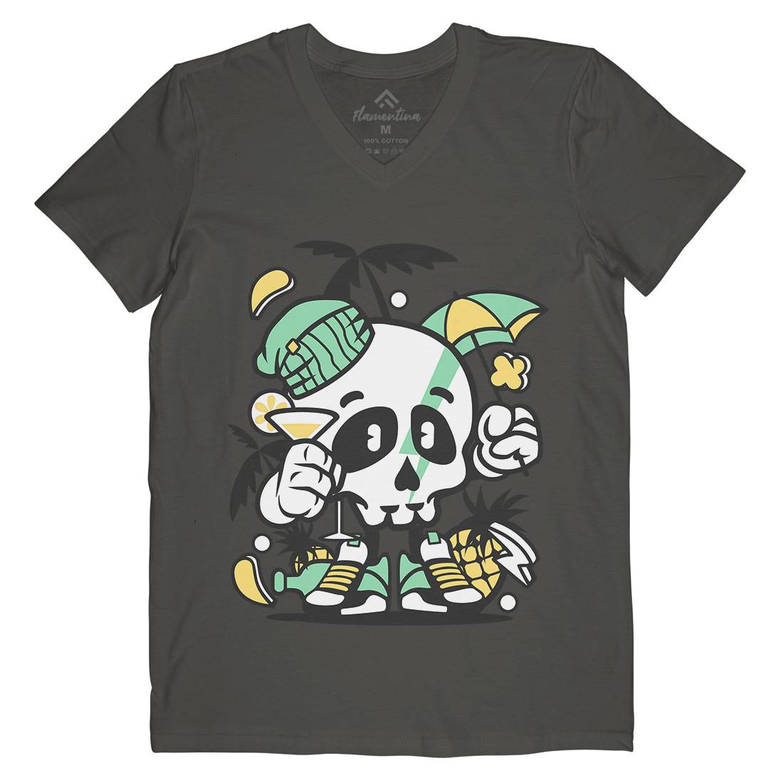 Skull Holiday Mens V-Neck T-Shirt Retro C237