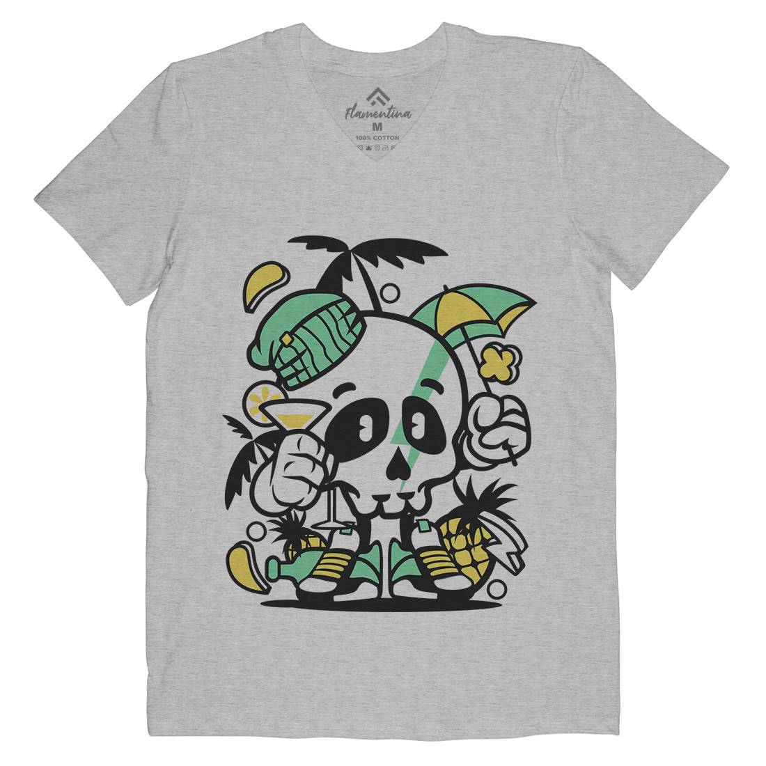 Skull Holiday Mens Organic V-Neck T-Shirt Retro C237