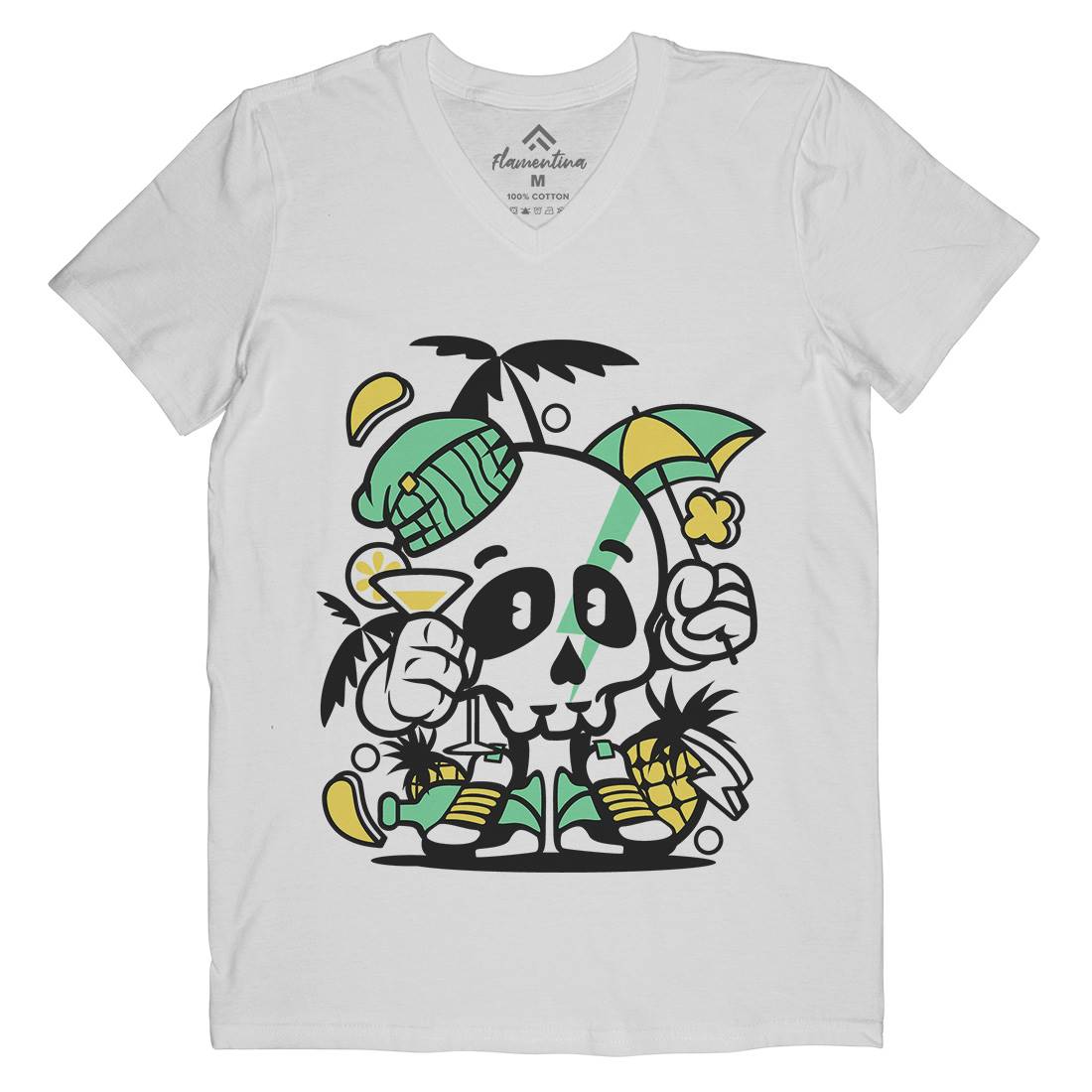 Skull Holiday Mens Organic V-Neck T-Shirt Retro C237