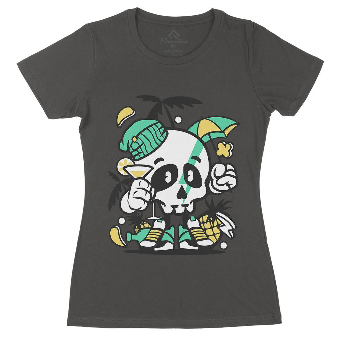 Skull Holiday Womens Organic Crew Neck T-Shirt Retro C237