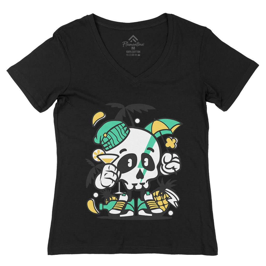 Skull Holiday Womens Organic V-Neck T-Shirt Retro C237