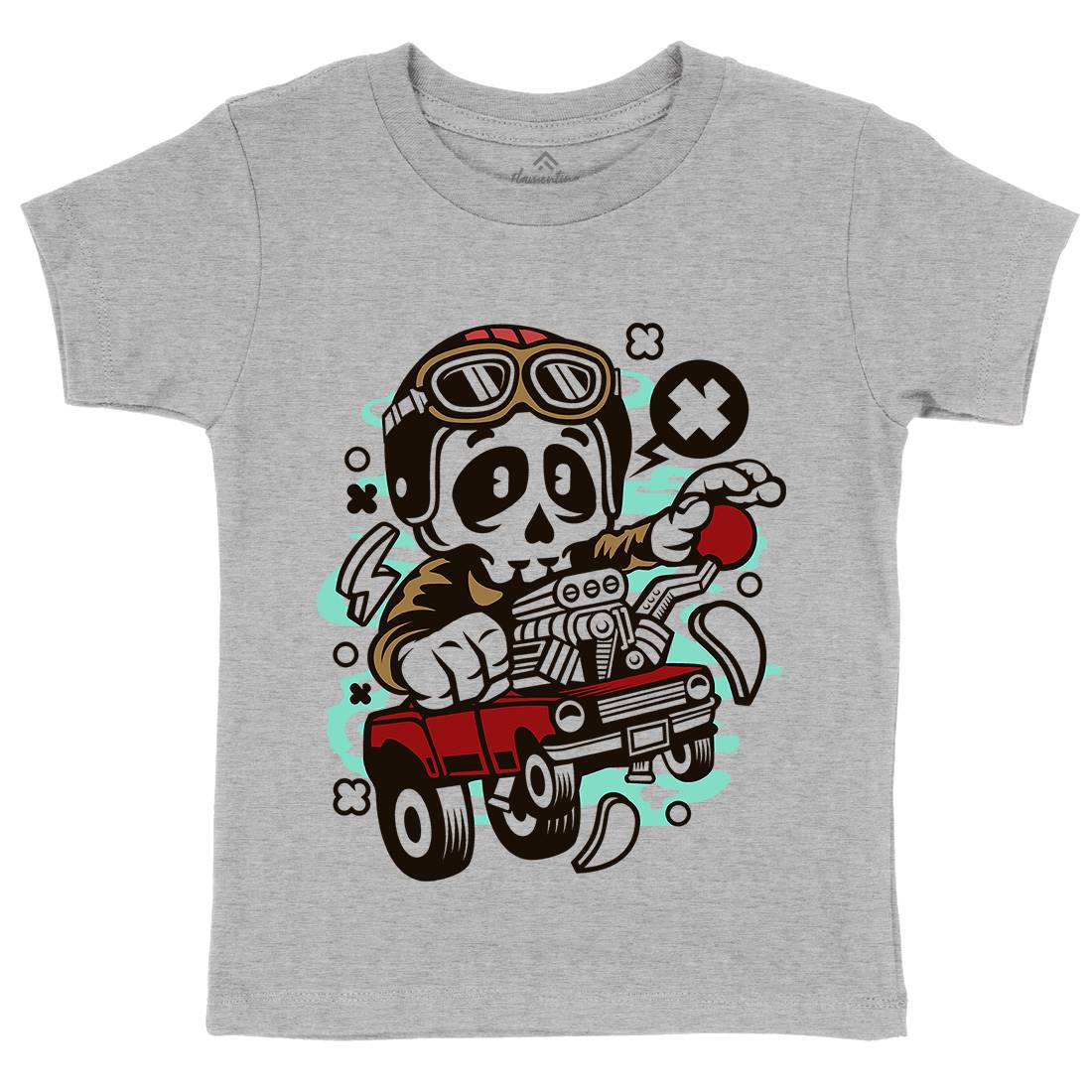 Skull Hot Rod Racer Kids Organic Crew Neck T-Shirt Cars C238