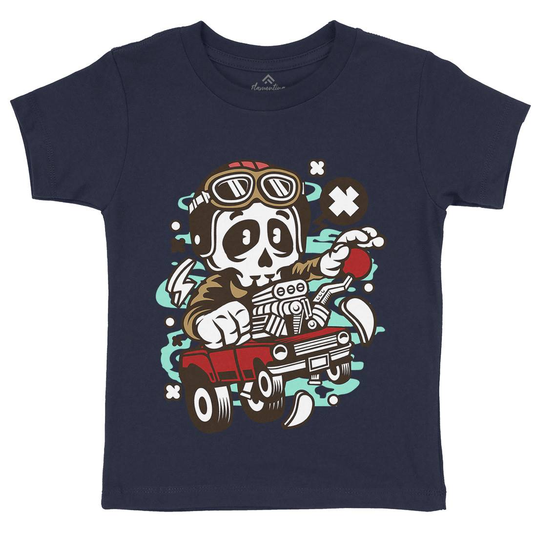 Skull Hot Rod Racer Kids Organic Crew Neck T-Shirt Cars C238