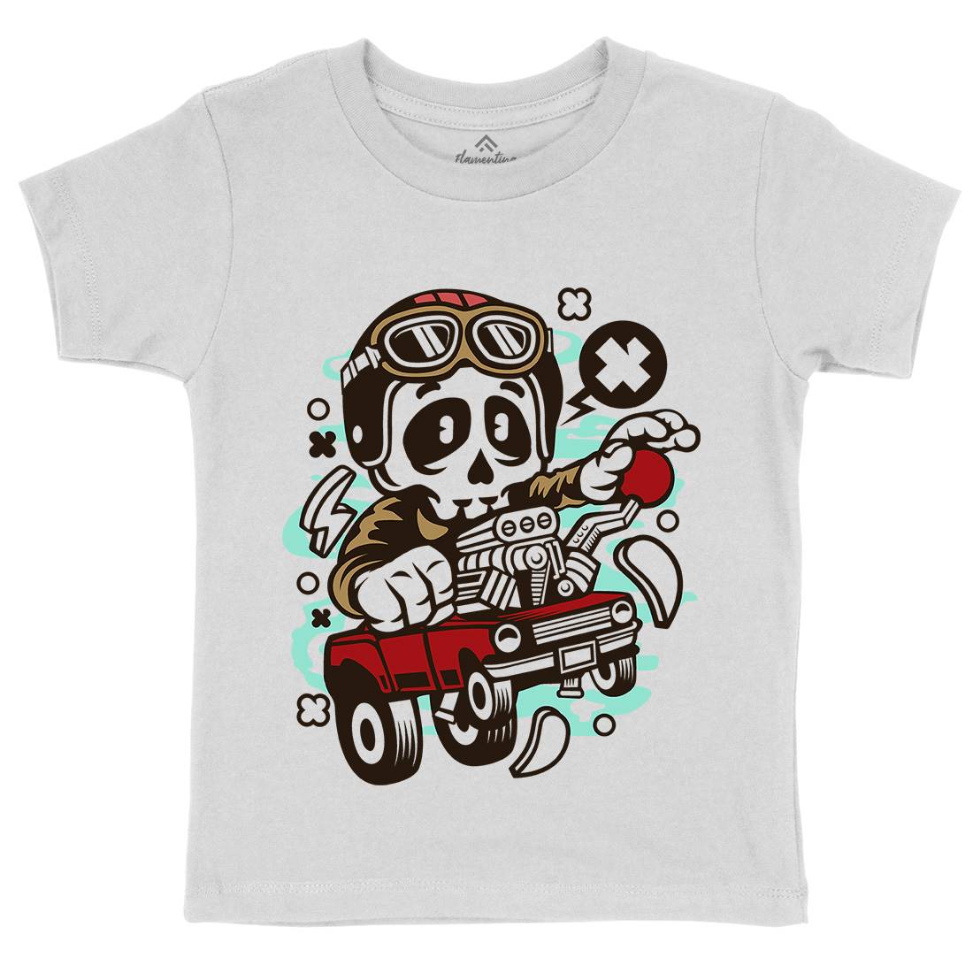 Skull Hot Rod Racer Kids Crew Neck T-Shirt Cars C238