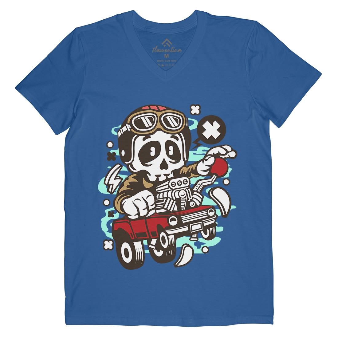 Skull Hot Rod Racer Mens V-Neck T-Shirt Cars C238