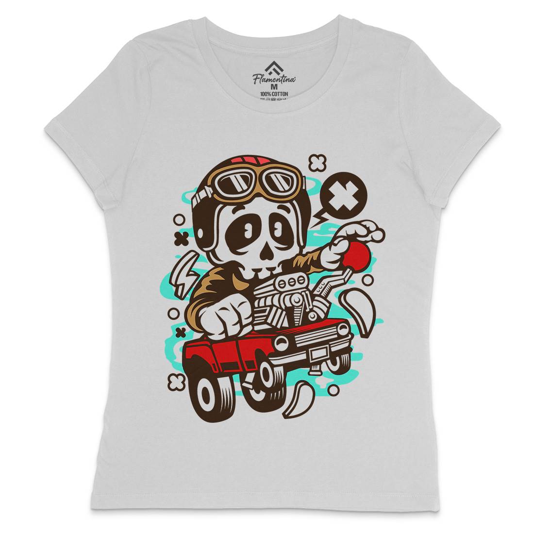 Skull Hot Rod Racer Womens Crew Neck T-Shirt Cars C238