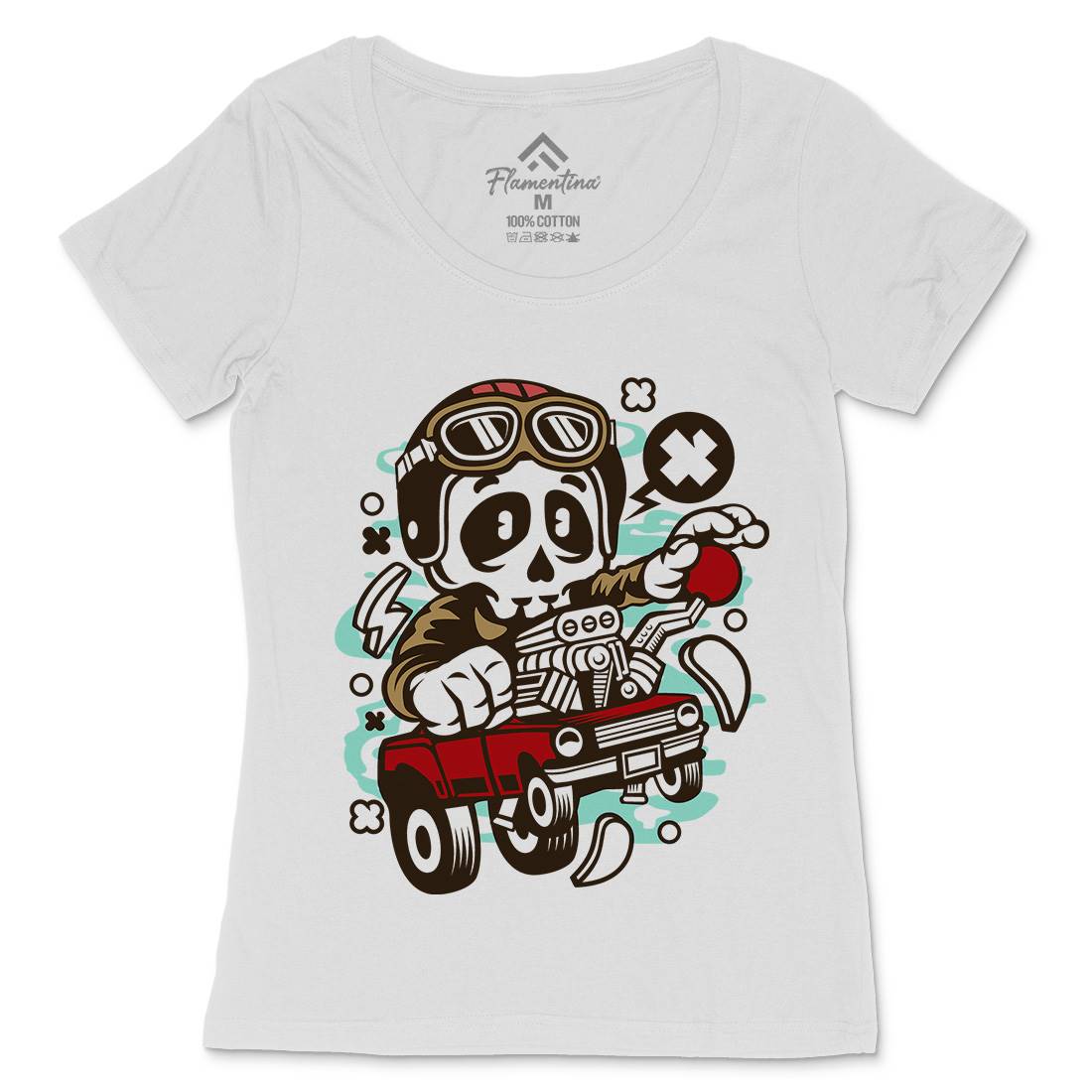 Skull Hot Rod Racer Womens Scoop Neck T-Shirt Cars C238