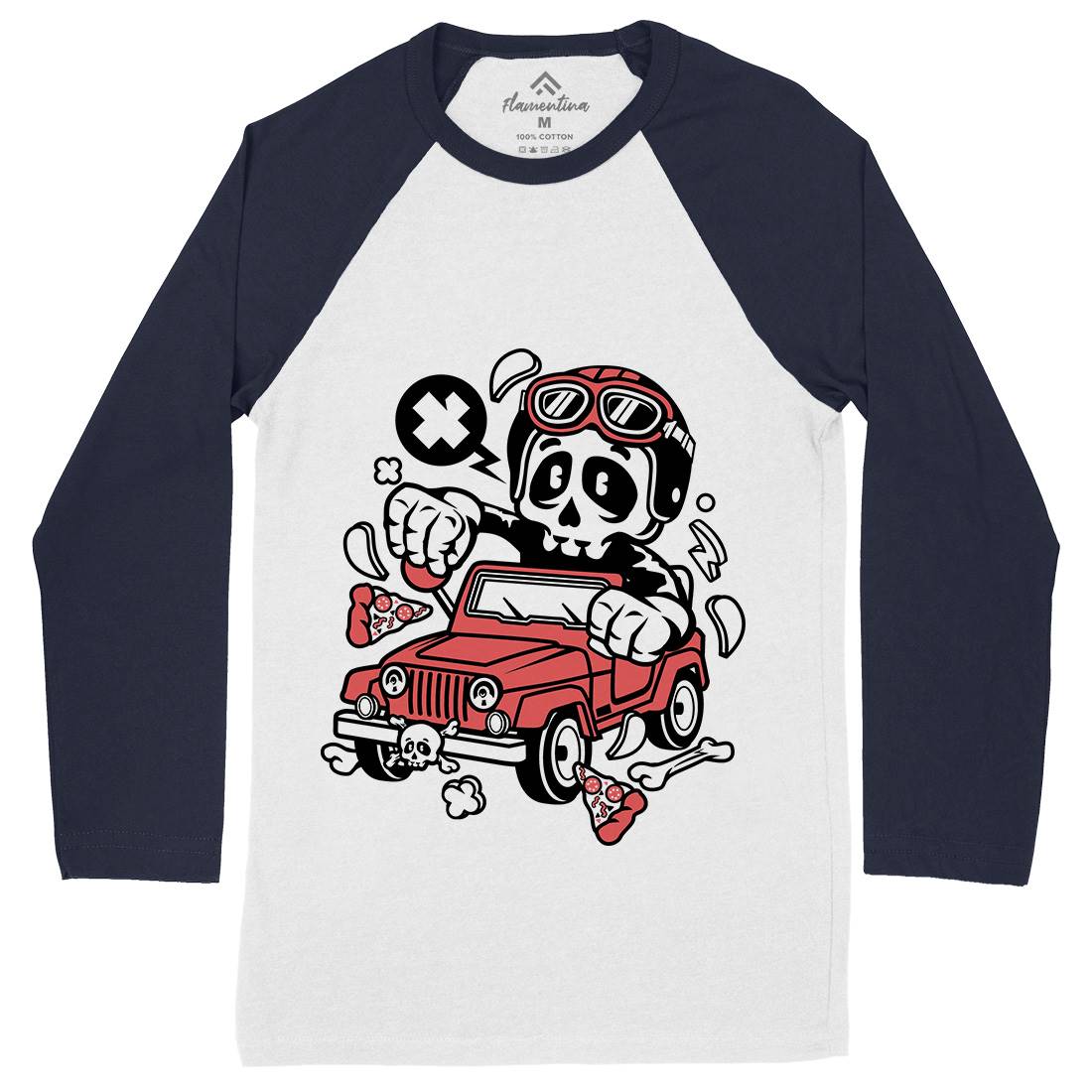 Skull  Mens Long Sleeve Baseball T-Shirt Cars C239