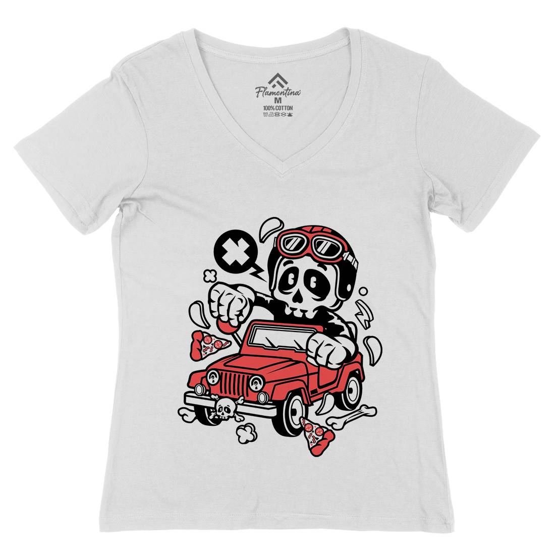 Skull  Womens Organic V-Neck T-Shirt Cars C239