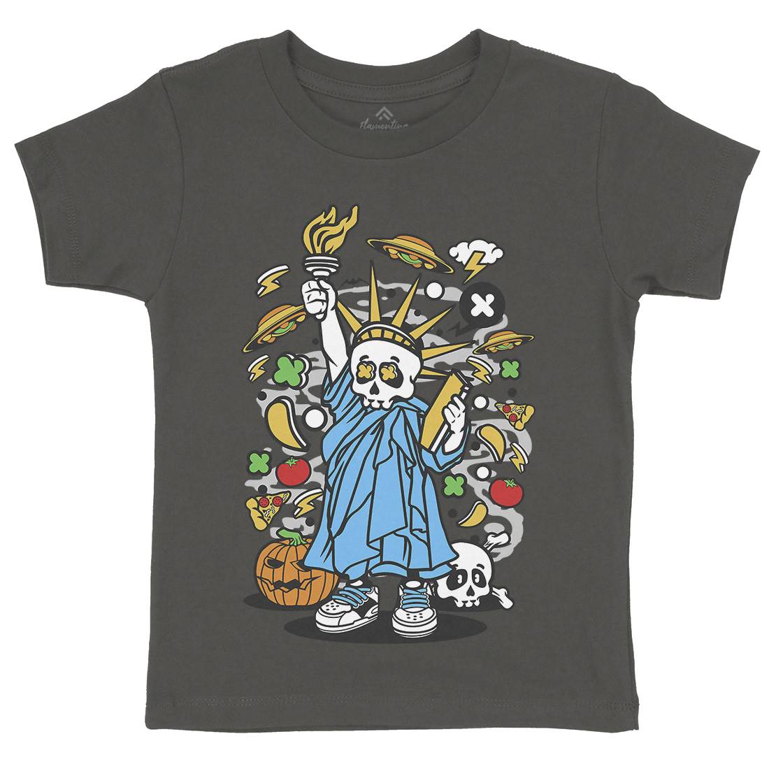 Skull Liberty Kids Organic Crew Neck T-Shirt Peace C240