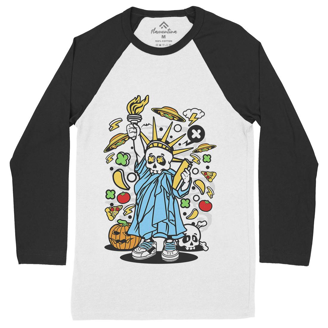 Skull Liberty Mens Long Sleeve Baseball T-Shirt Peace C240