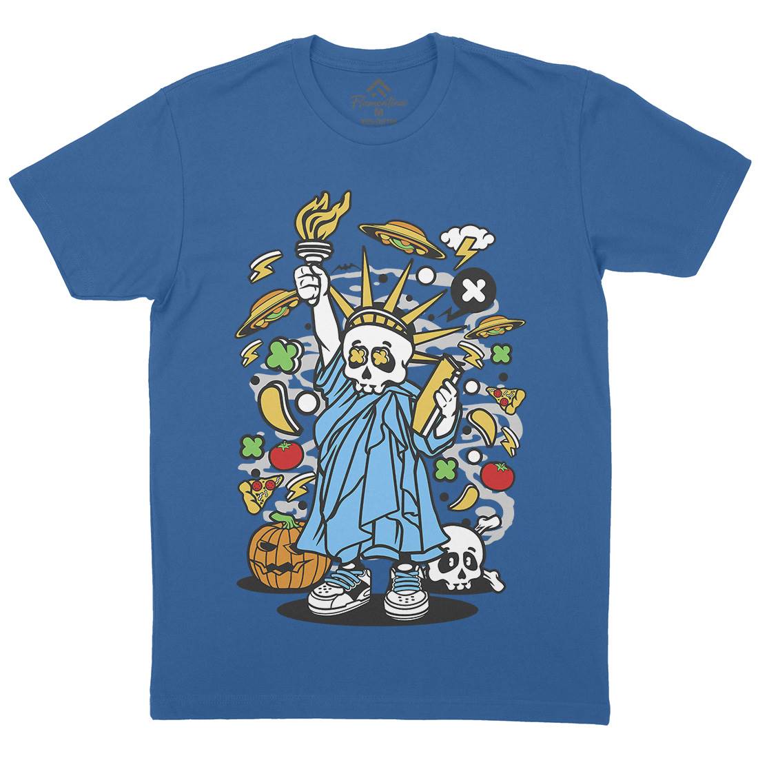 Skull Liberty Mens Organic Crew Neck T-Shirt Peace C240