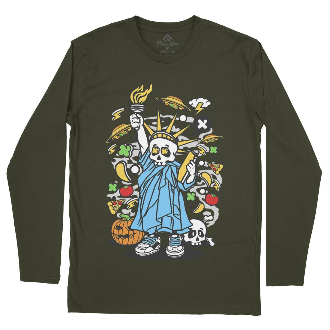 Skull Liberty Mens Long Sleeve T-Shirt Peace C240