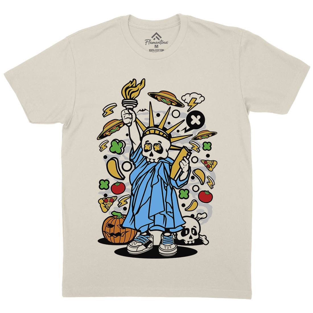 Skull Liberty Mens Organic Crew Neck T-Shirt Peace C240