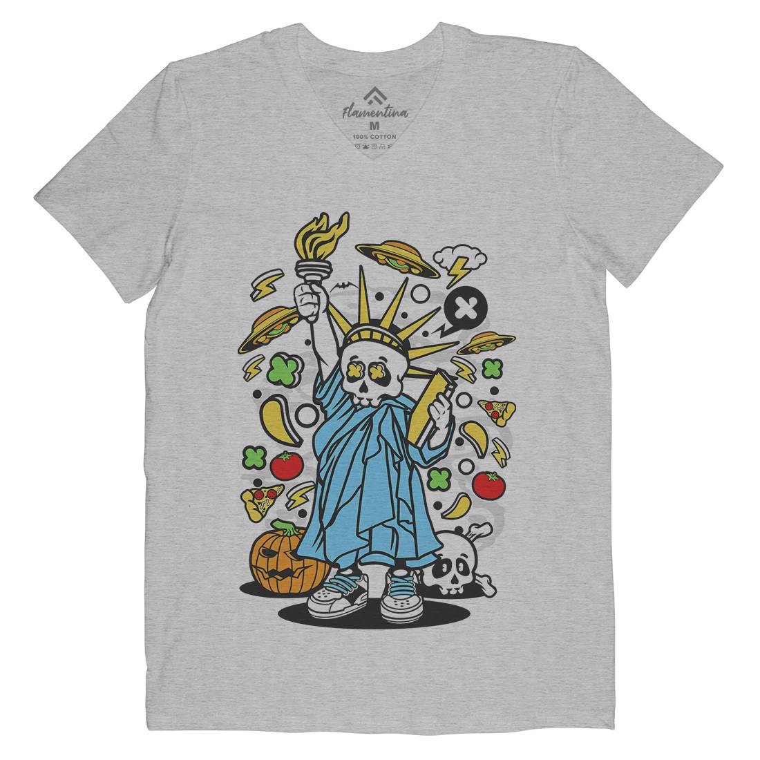 Skull Liberty Mens Organic V-Neck T-Shirt Peace C240