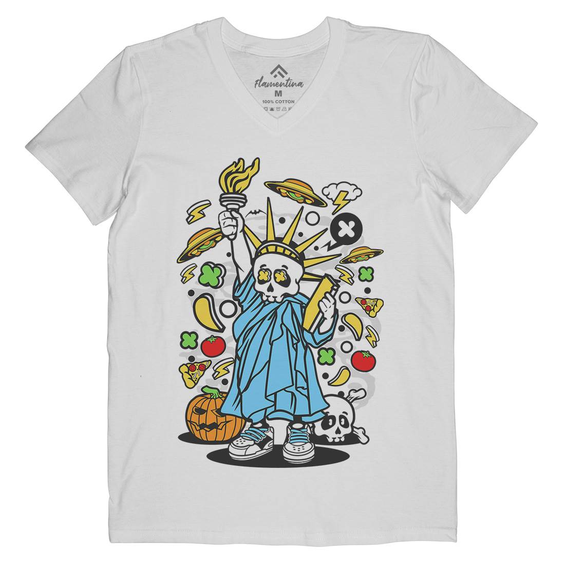 Skull Liberty Mens V-Neck T-Shirt Peace C240