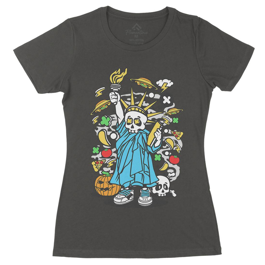 Skull Liberty Womens Organic Crew Neck T-Shirt Peace C240