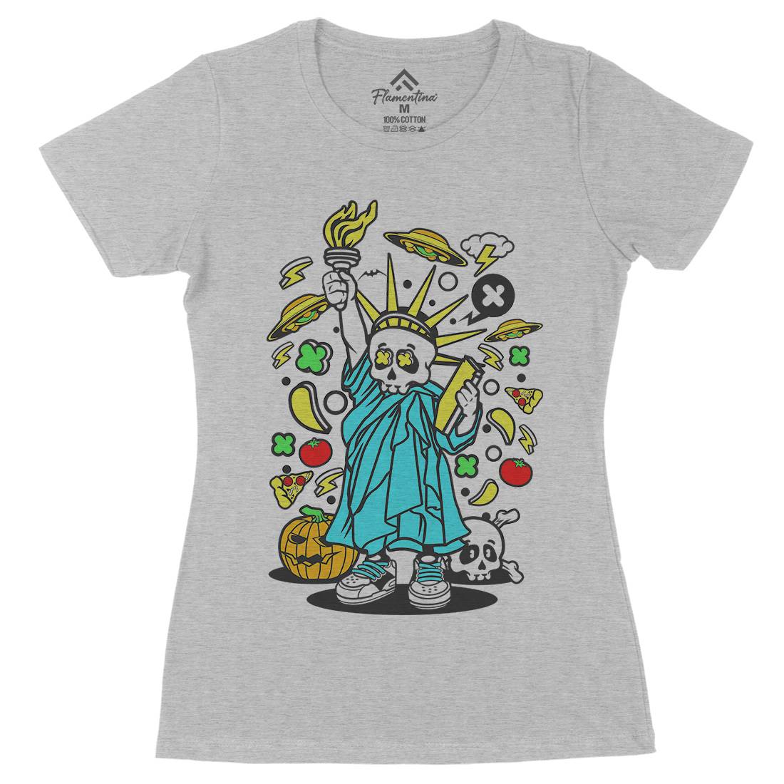 Skull Liberty Womens Organic Crew Neck T-Shirt Peace C240