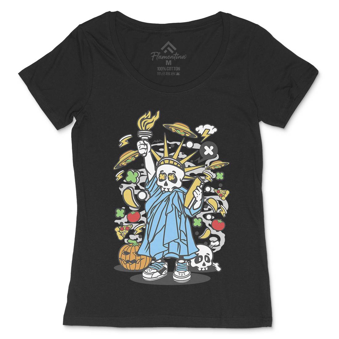 Skull Liberty Womens Scoop Neck T-Shirt Peace C240