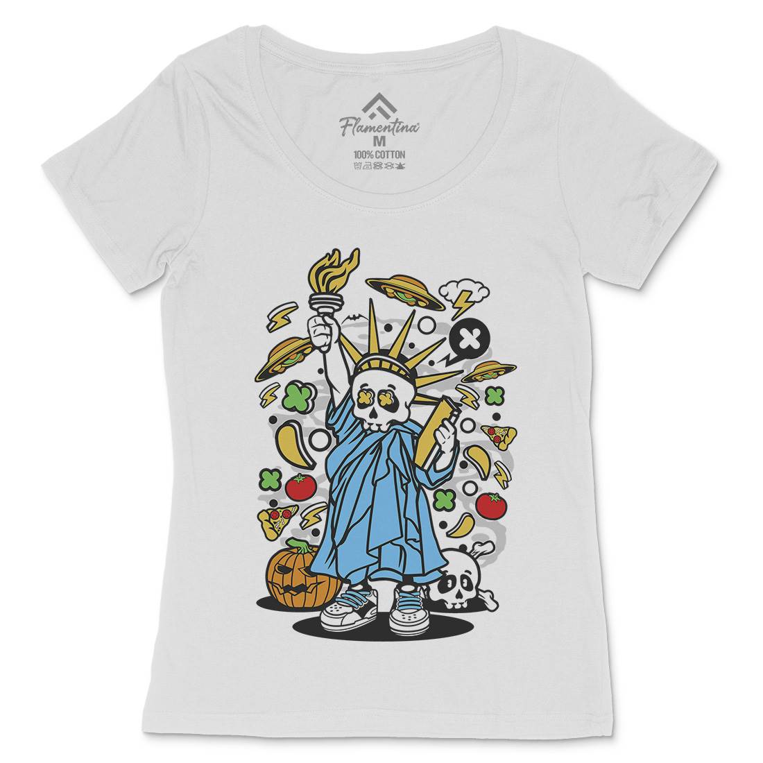 Skull Liberty Womens Scoop Neck T-Shirt Peace C240