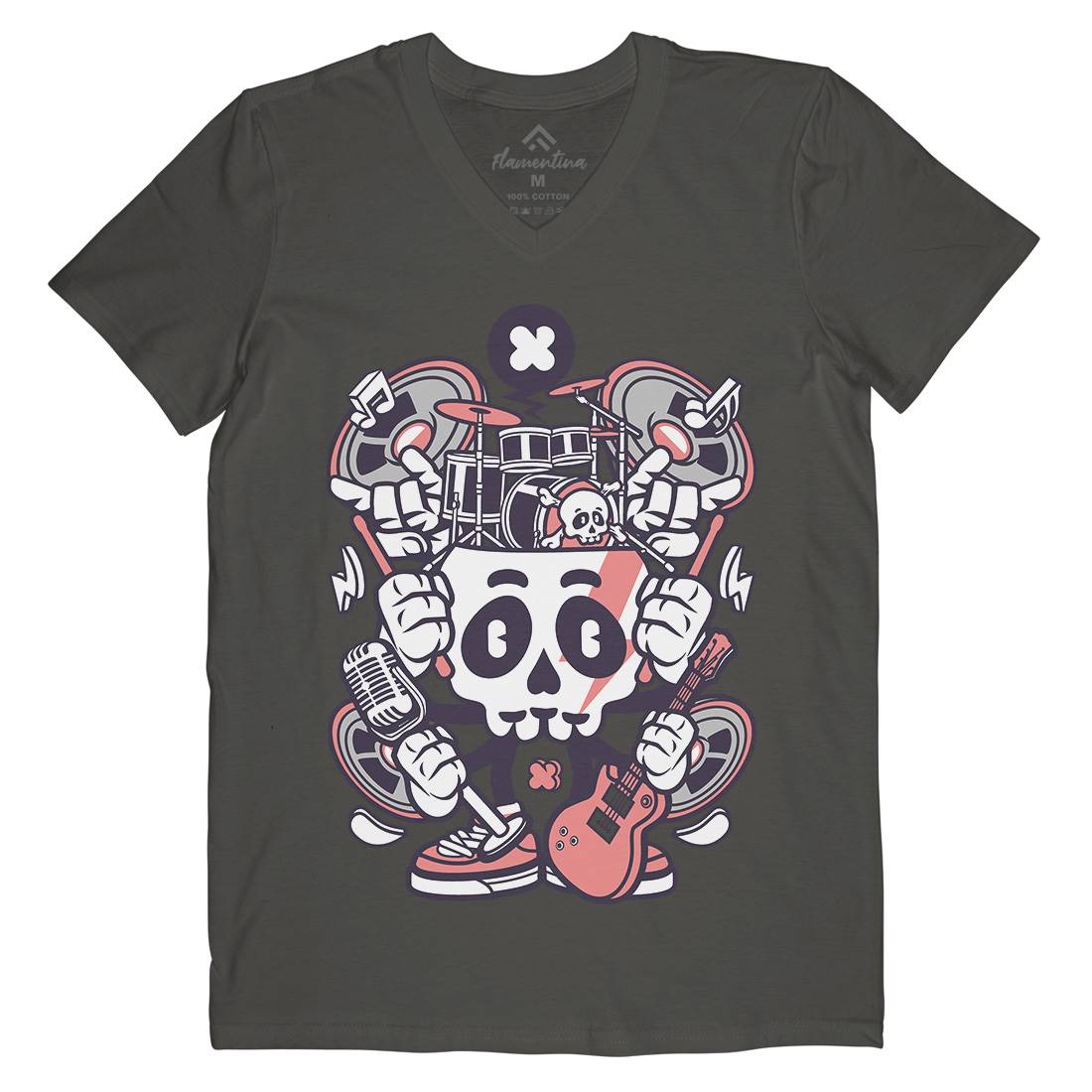 Skull Of Rock Mens V-Neck T-Shirt Music C241