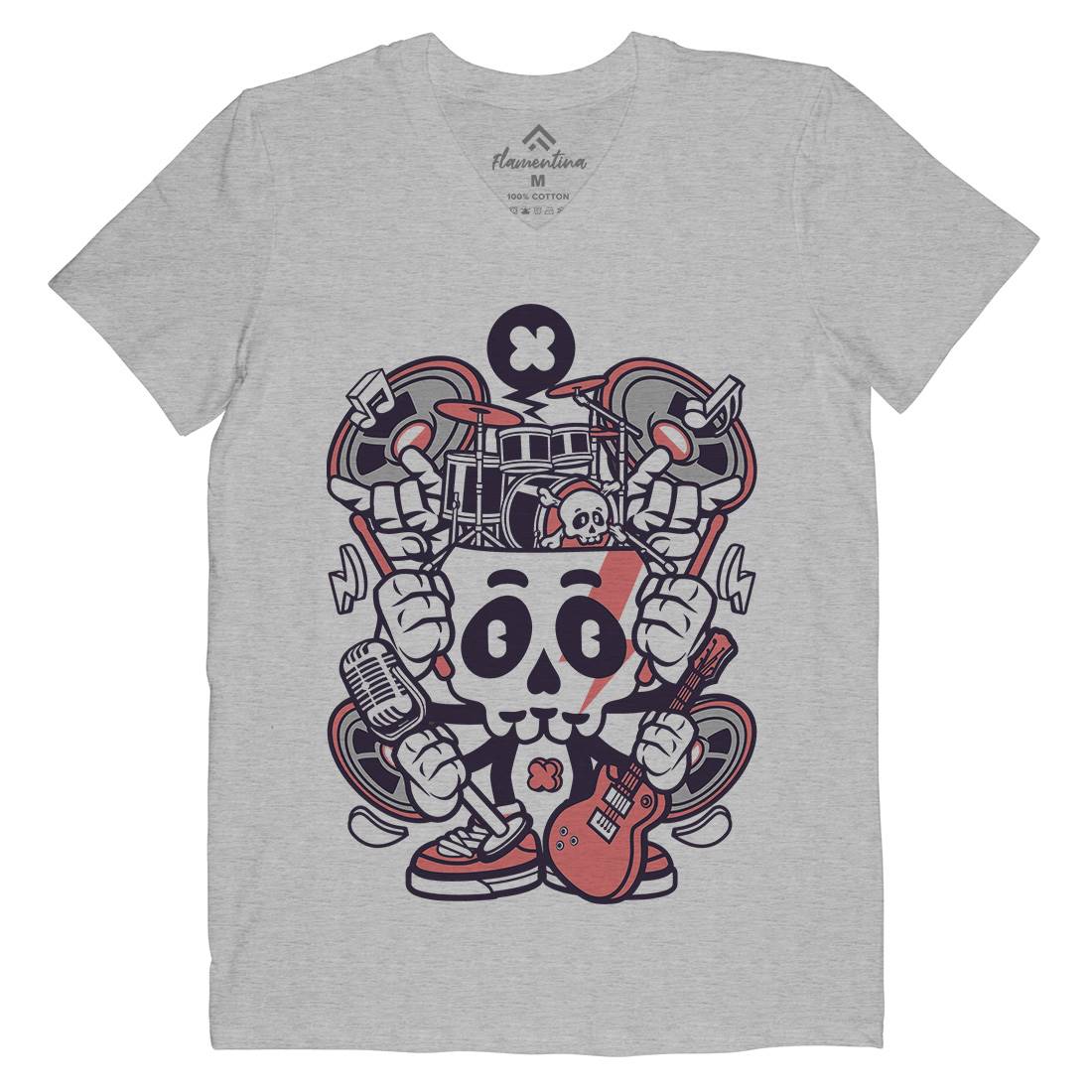 Skull Of Rock Mens Organic V-Neck T-Shirt Music C241