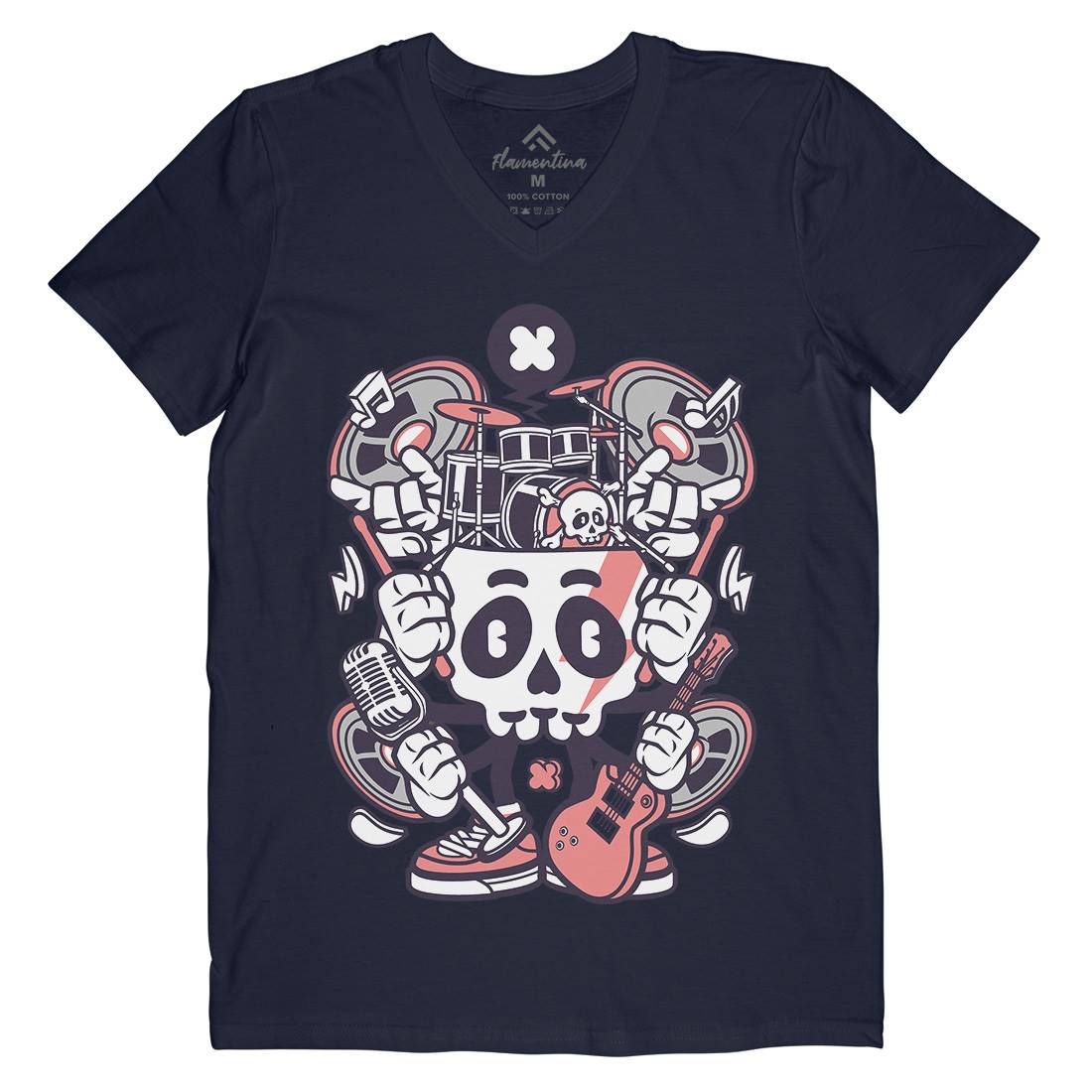 Skull Of Rock Mens Organic V-Neck T-Shirt Music C241