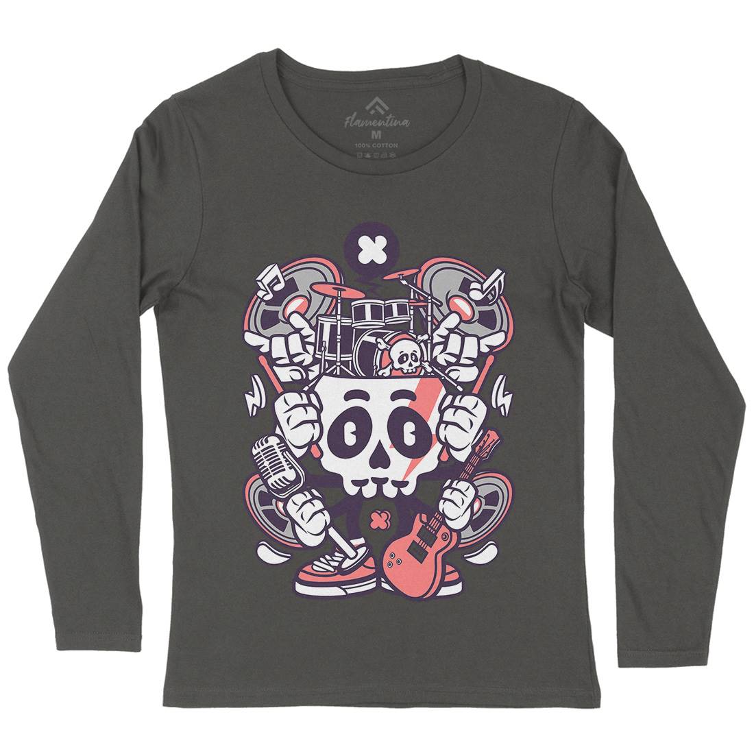 Skull Of Rock Womens Long Sleeve T-Shirt Music C241