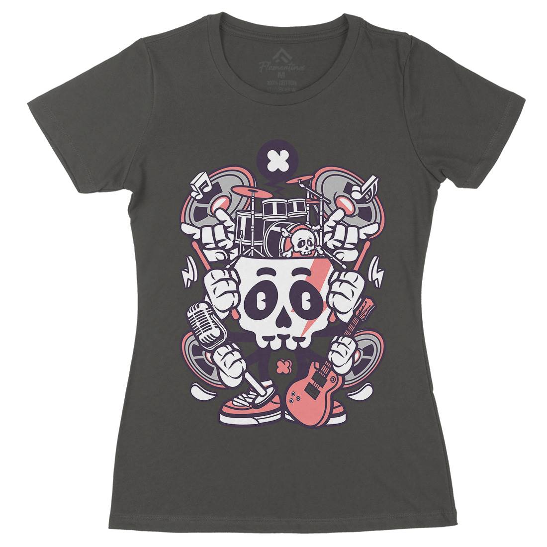 Skull Of Rock Womens Organic Crew Neck T-Shirt Music C241